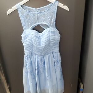 Adrianna Papell Sky Blue Formal Dress With Elegant Lace Pattern